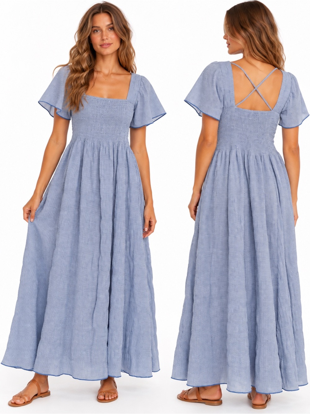 I Am Queen Gingham Smocked Maxi Dress Square Neck Cottagecore Hill House Nap M